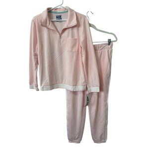 Muk Luks Sweatshirt & Pants Set Size Small Blush Pink Striped Soft Loungewear